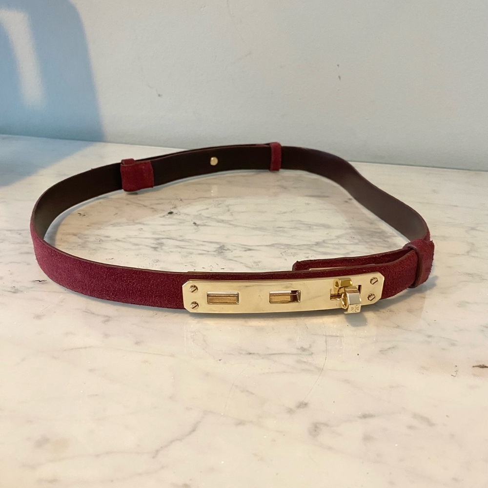 Tory Burch Brynn Belt Women's XS Suede Turn Lock Classic Timeless Luxury - Picture 2 of 5